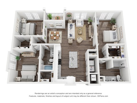 Floor plan for 3 beds, 2 baths, 1473 sqft